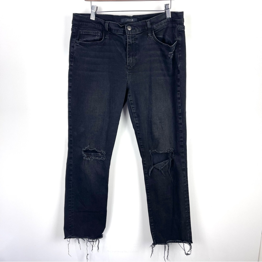 Joe’s Jeans Merletta Black Distressed Straight Leg Jeans Mid Rise 32 Denim